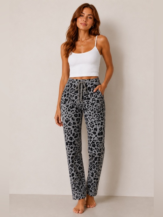 M Made In Italy Pants - 🐆 Made in Italy Leopard Print Jogger Pants Gray Black Women’s Casual Lounge
